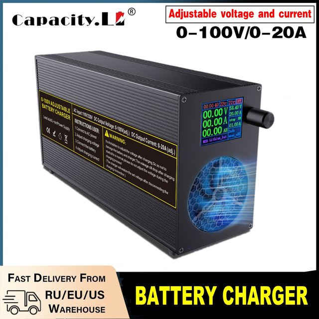 Einstellbares Hochleistungs-Ladegerät für LiFePO4 Batterien mit 20A und 40A, kompatibel mit 12V, 24V, 48V, 72V, 84V und 100V - Bild 1