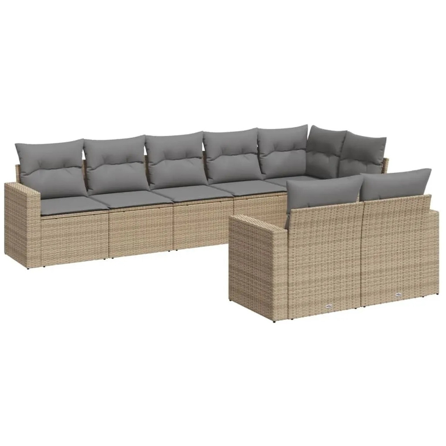 vidaXL 8-teilige Garten-Sofagarnitur in L-Form aus Poly-Rattan in Beige mit Sitzkissen und Stauraum - Bild 2