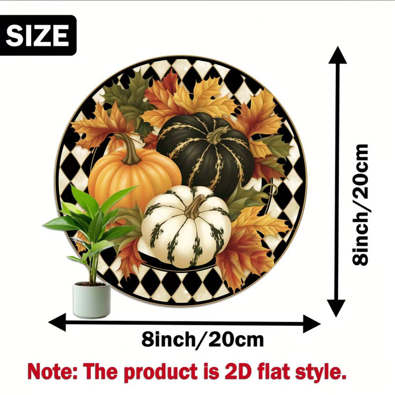 Willkommensschild Hello Young Vintage Autumn Pumpkins – runder Aluminiumkranz in mehrfarbigem Design, Durchmesser: 20,3 cm - Bild 2