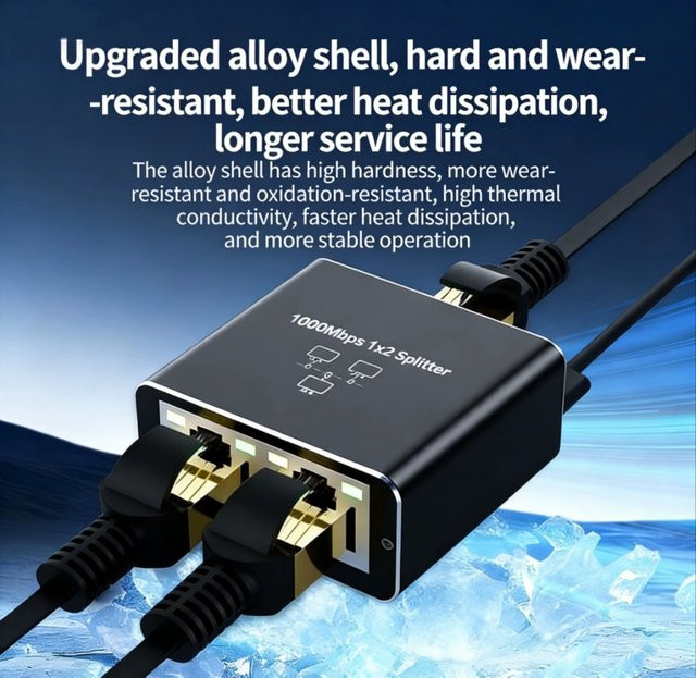 PzzPss RJ45 Splitter 1 auf 2 Ethernet-Adapter Gigabit LAN-Verlängerung in Schwarz und Grün - Bild 1