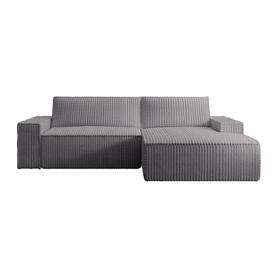 Vente-unique Schlafsofa Amelia in L-Form mit Cord-Bezug in Anthrazitgrau - Bild 2