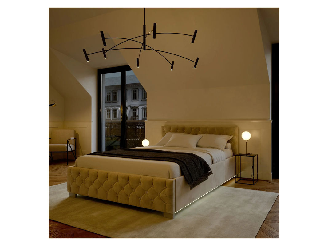 Juskys Polsterbett Nizza mit Bettkasten und LED-Beleuchtung, Samtbezug, Beige, B: 120 cm, T: 200 cm - Bild 3