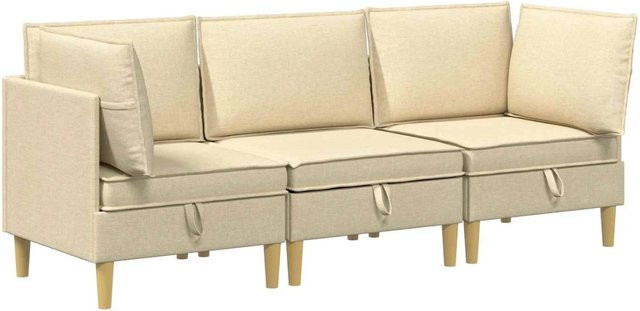 vidaXL Wohnzimmergarnitur in L-Form aus Stoff in Creme mit Ecksofas, Mittelsofa und Kissen - Bild 1