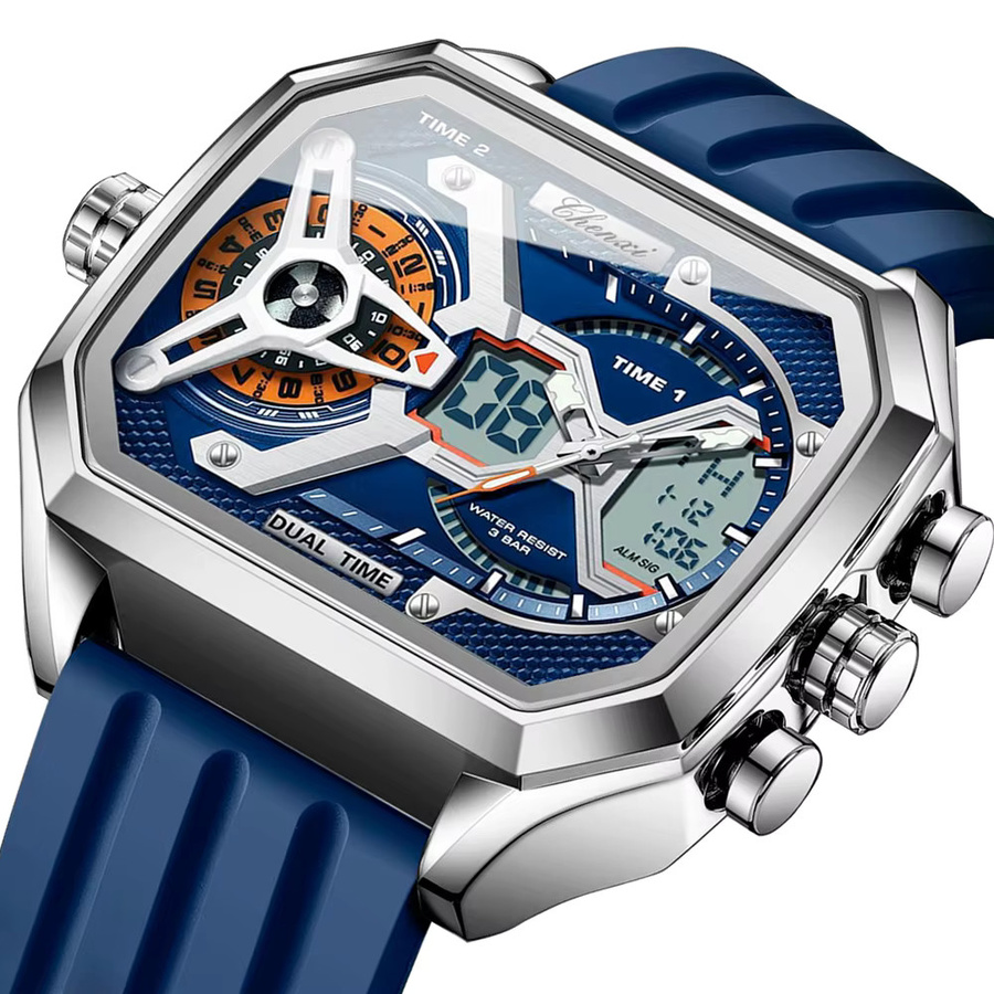 CHENXI Armbanduhr Herren, Quarz, Militärstil, Silber, Silikon, Eckig - Bild 6