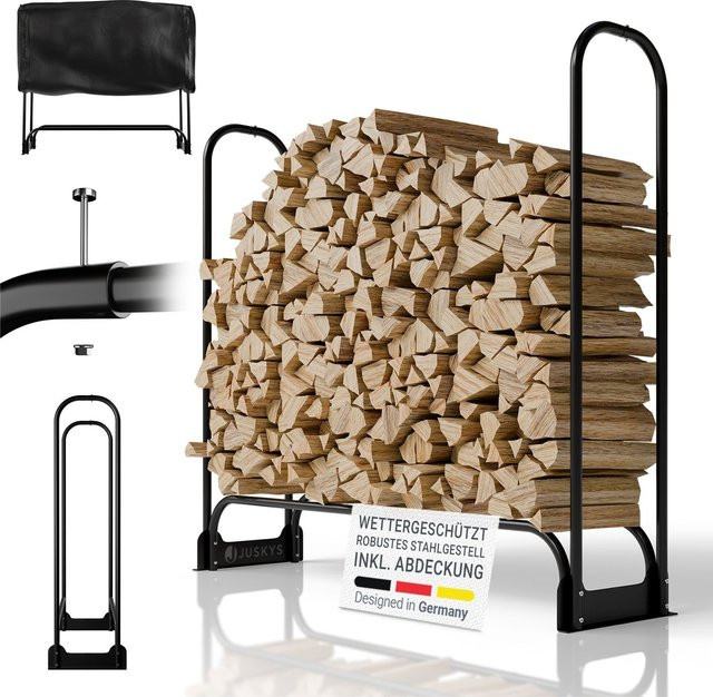 Juskys Kaminholzregal aus Metall mit Abdeckung, Schwarz, B/H/T: 130 x 117 x 36 cm - Bild 1