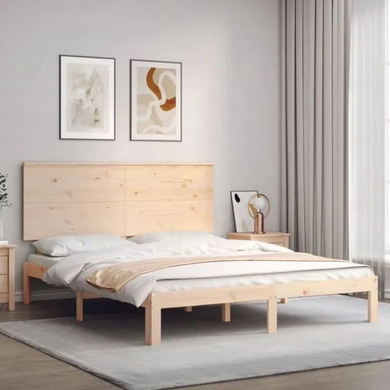 Massivholzbett aus Kiefer mit Kopfteil von vidaxl in Braun im Landhaus- und Skandinavischen Stil, B/T/H: 150 x 200 x 82,5 cm - Bild 1