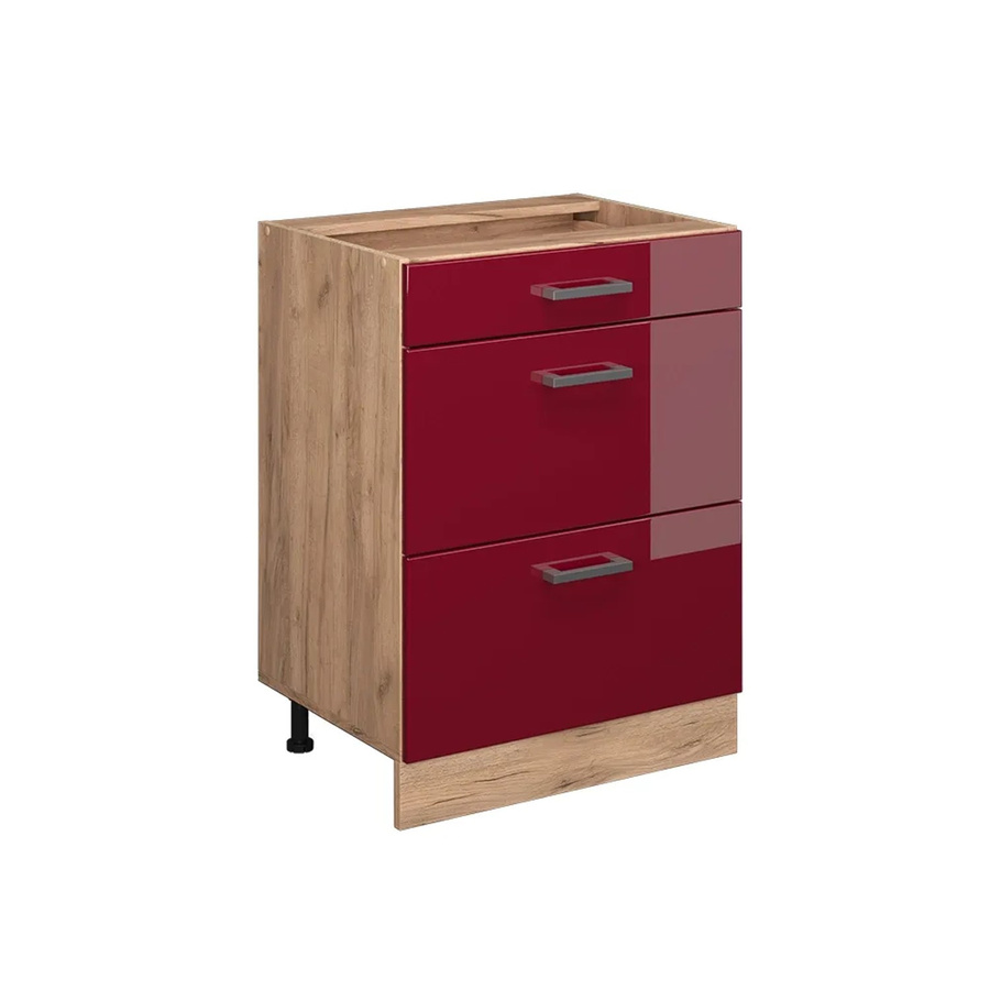 Vicco Küchenunterschrank R-Line Bordeaux Hochglanz Eiche mit Schubladen Breite: 60 cm - Bild 2