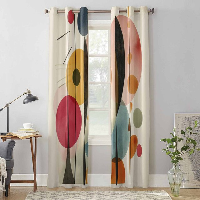 Binchi Outdoor Equipment Vorhang mit abstraktem Ölgemälde-Design in Vintage-Geometrie, halbtransparent, Mehrfarbig, Breite: 135 cm, Höhe: 230 cm - Bild 1