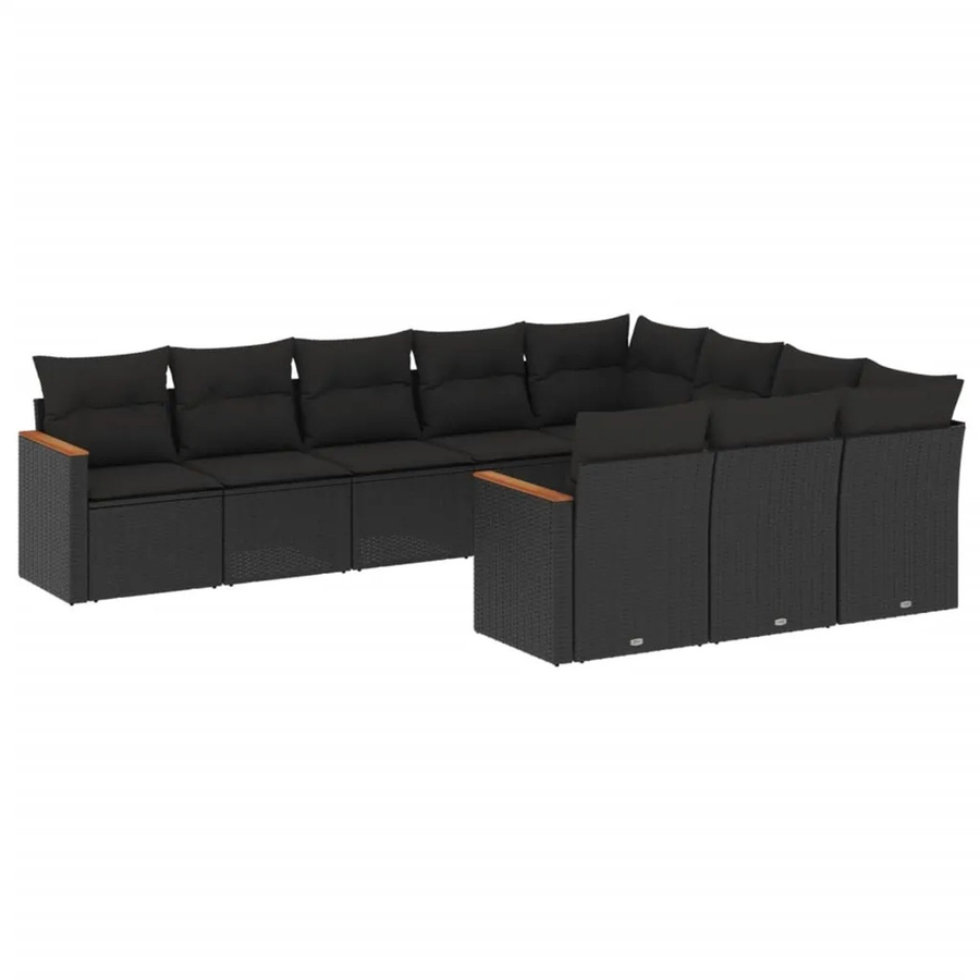 vidaXL 10-tlg. Garten-Sofagarnitur in L-Form aus Poly-Rattan mit Kissen und Stauraum, Schwarz - Bild 2