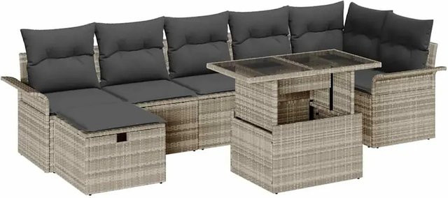 vidaXL Garten-Sofa-Set 8-teilig aus Polyrattan in Hellgrau mit Kissen und Couchtisch - Bild 1