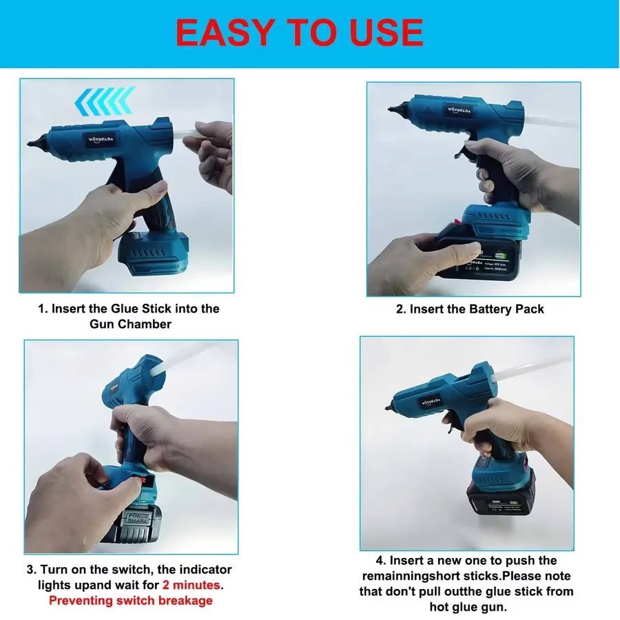 WOYOFADA Elektrische Heißklebepistole für Makita 18 V Akku, kabelloser Kleber in Blau für 11 mm Klebestifte - Bild 4