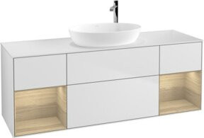 V&B Waschtischunterschrank Finion mit Wandbeleuchtung, Farbe Weiß matt und Eichenregal, Breite: 160 cm - Bild 1