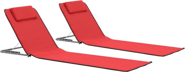 2er-Set VIDAXL Strandmatten aus Stahl und Stoff in Rot, faltbare Chaiselongue mit verstellbarer Kopfstütze für Garten, Terrasse und Pool - Bild 1