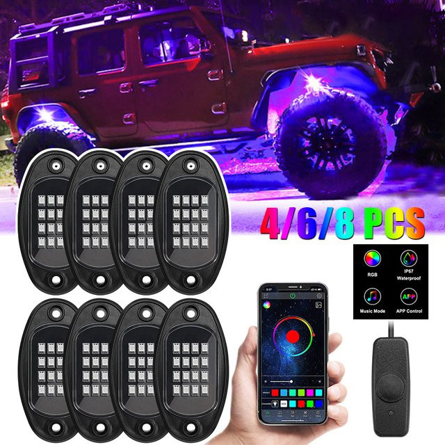LEEPEE RGB LED Rock Lights für Auto und Offroad mit Bluetooth App-Steuerung und Musik-Synchronisation, Multicolour - Bild 1