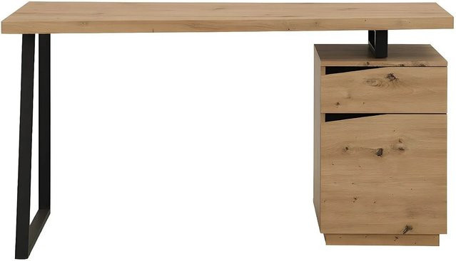 Vente-unique Schreibtisch Gotama in Schwarz und Eiche mit integriertem Schrank, Breite: 140 cm - Bild 1