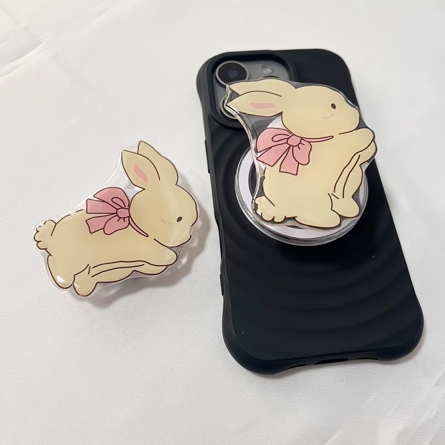 Rosa und gelber Kaninchen Griptok Handyhalter mit Schleifen für iPhone 17 Pro Max und 16 Pro Max - Bild 3
