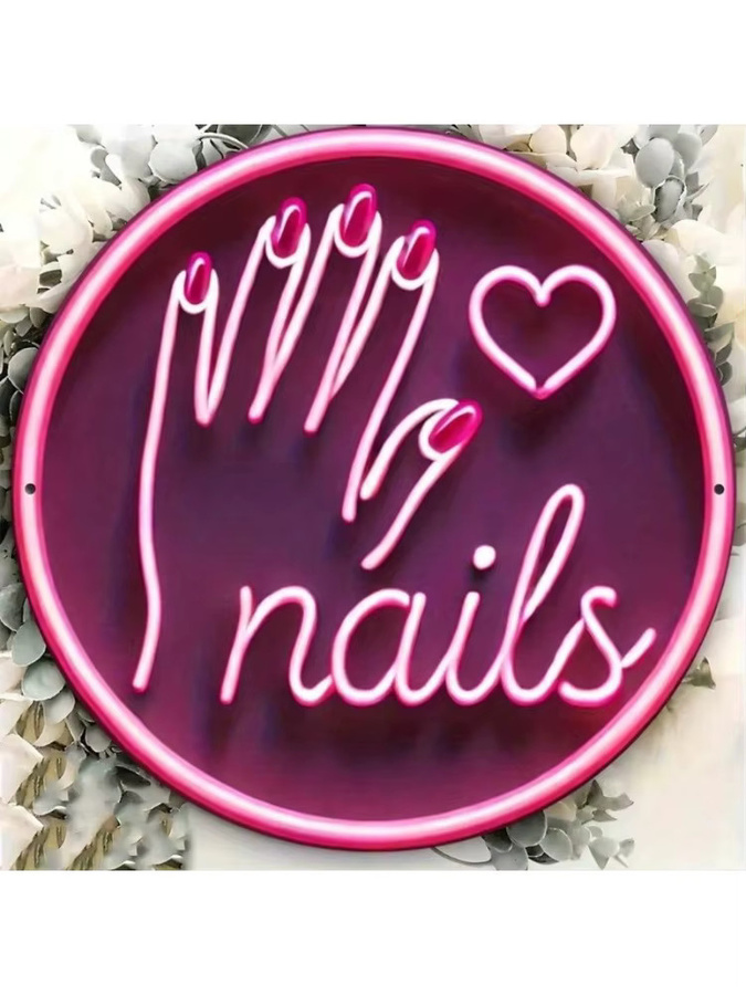 CIFBUY Rundes Neon-Nagelkunst-Hängeschild in Rosa, Wanddekoration aus Metall mit geometrischem Herz-Design, Durchmesser: 20,32 cm - Bild 3