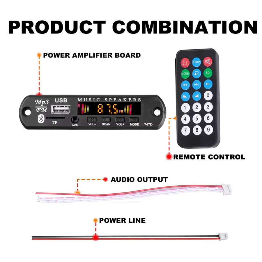 KEBIDU Bluetooth 5.3 MP3-Decoder-Board Schwarz: Kabelloser Auto-Musikplayer mit USB, TF und FM-Radio für Lautsprecher (DC 12V) - Bild 6