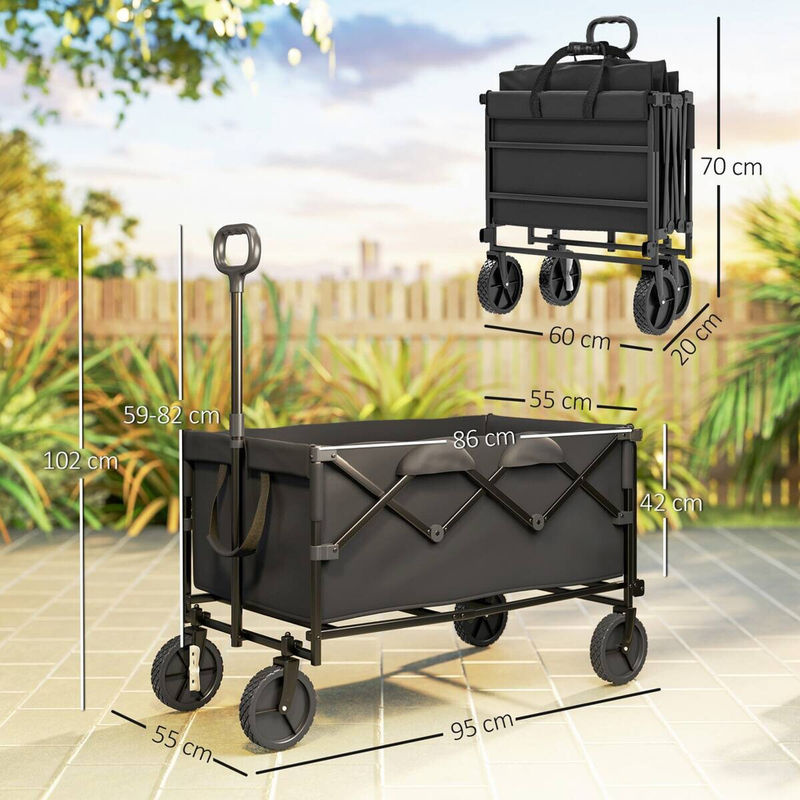 Outsunny Klappbarer Gartenwagen mit herausnehmbarer Plane in Schwarz, 160 Liter Fassungsvermögen, bis zu 100 kg belastbar - Bild 3