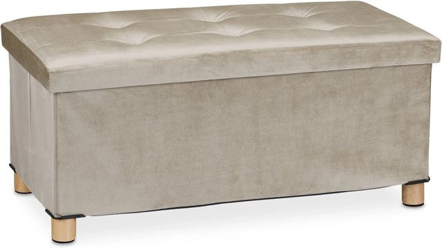 Relaxdays Sitzbank aus Samt in Beige, faltbar, B/T/H: 76 x 34 x 38 cm - Bild 1