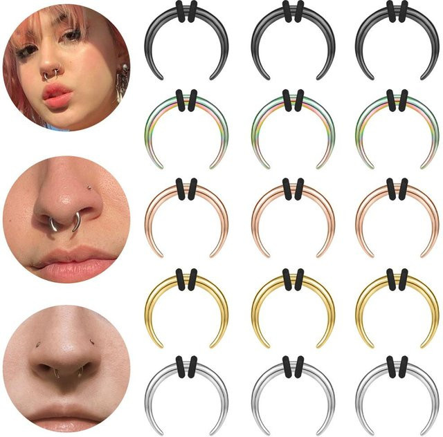 YULIN Septum Ring, Edelstahl, Schwarz, Unisex, 1.2x8mm - Bild 1