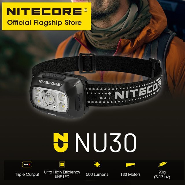 NITECORE NU30 LED Stirnlampe mit 500 Lumen, USB-C wiederaufladbar, Schwarz - Bild 1