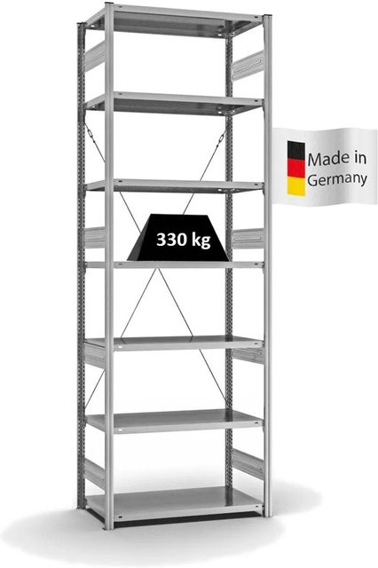 PROREGAL Fachbodenregal Stecksystem T-Profil Heavy-Duty, 7 Ebenen, verzinkt, Farbe: Silber, H x B x T: 300 x 100 x 50 cm - Bild 1