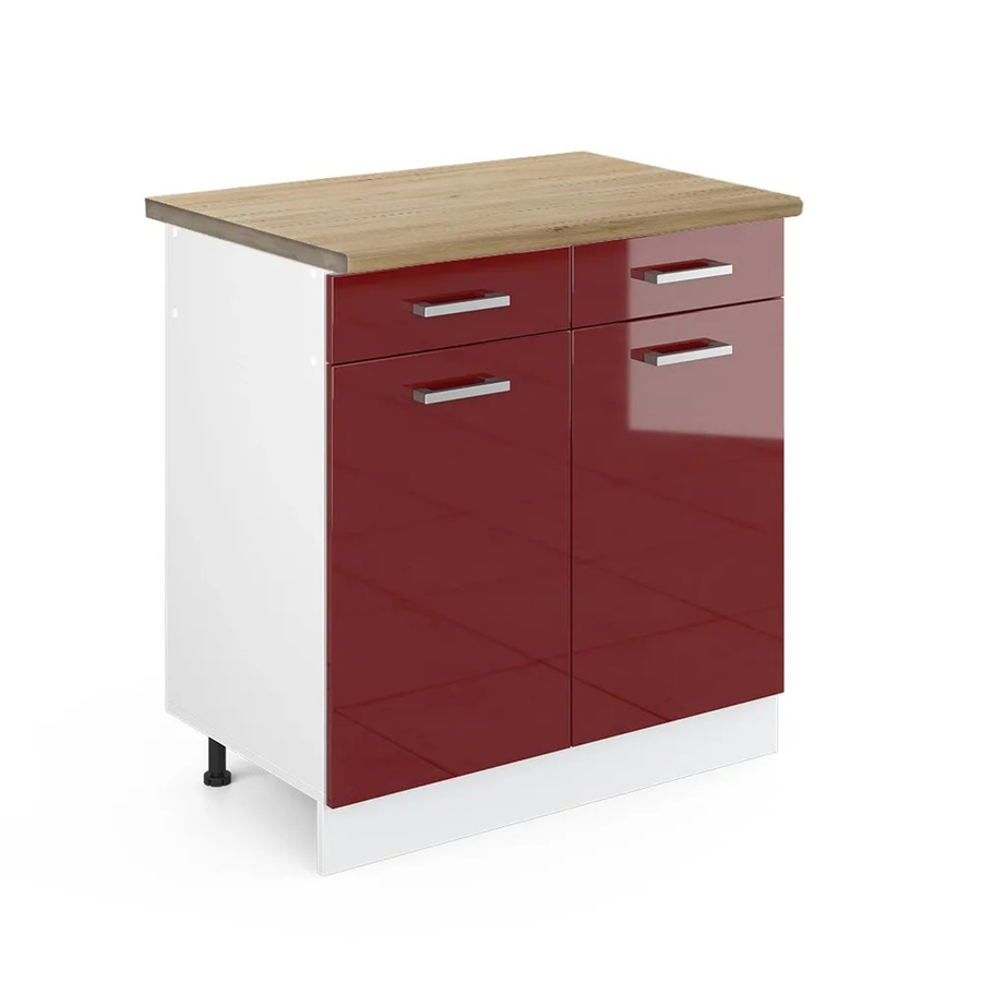Vicco Küchenunterschrank R-Line in Bordeaux Hochglanz und Weiß mit Eiche-Optik, Breite: 80 cm, Tiefe: 60 cm, Höhe: 81,6 cm - Bild 2