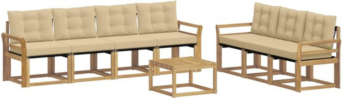 vidaXL Outdoor-Sofagarnitur aus Akazienholz mit 8-teiligem Set und Kissen in Weiß und Beige - Bild 1