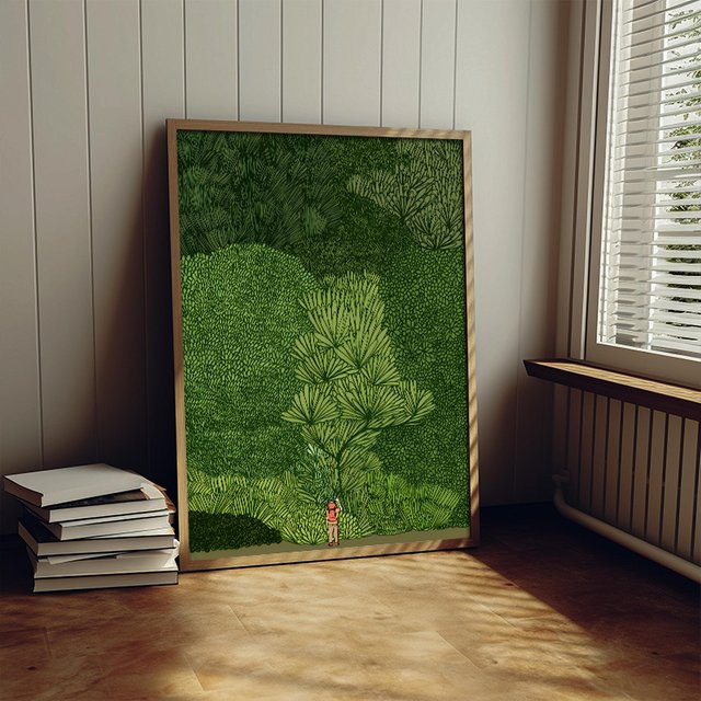 Potdemiel Leinwanddruck Nordisches Grünes Wald-Dschungel Wandbild mit floralem Blättermotiv für dein Wohnzimmer - Bild 1
