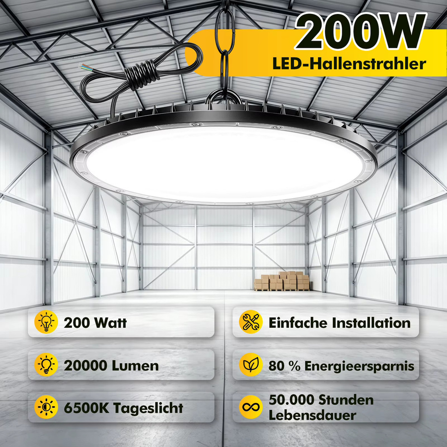 Ultrahelles UFO-LED-Hallenlicht in Weiß, IP65 wasserdicht, 500W Industriebeleuchtung für Werkstätten und Garagen - Bild 9