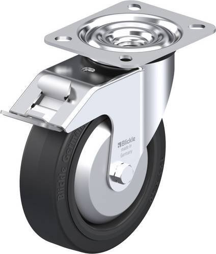 Blickle Lenkrolle LE-POEV 125KA-FI-FA mit Feststeller in Schwarz und Silber, Rad-Durchmesser: 125 mm, Tragfähigkeit: 150 kg - Bild 1