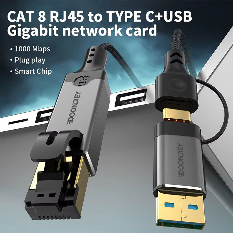 DOONJIEY 2-in-1 USB-C zu Ethernet Adapter mit RJ45 Gigabit LAN 1000Mbps für Laptop, PC und Mobiltelefon - Bild 2