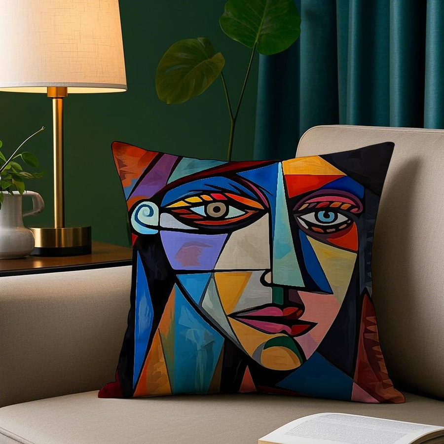 GUOYU HOMEDECOR Kissenbezug mit Picasso Abstrakte Kunst Motiv aus weichem Plüschstoff, Mehrfarbig, B/T: 30,48 x 30,48 cm - Bild 2