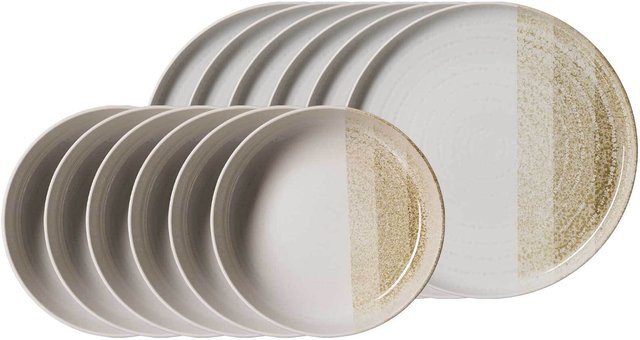 Ritzenhoff & Breker Tafelservice Trio 12-teilig aus Steinzeug und Porzellan in Beige gestreift - Bild 1