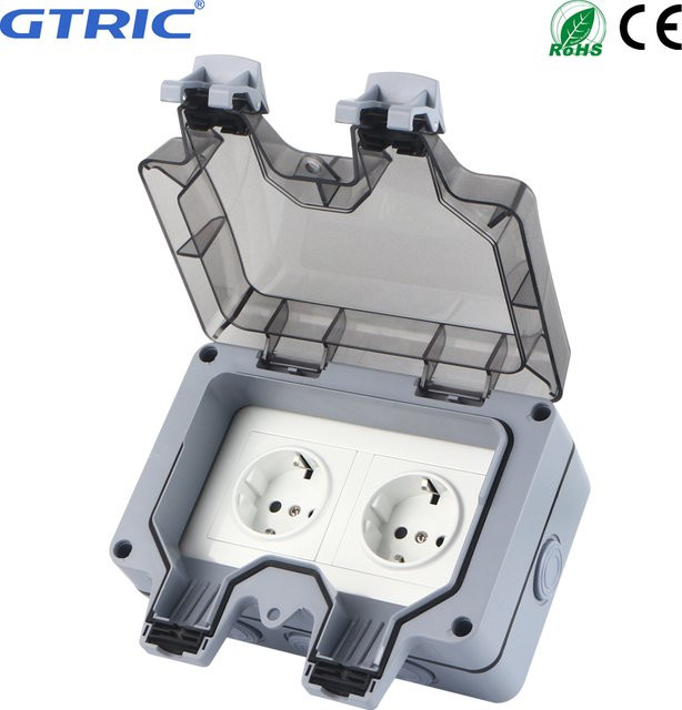 GTRIC Master Doppelsteckdose für den Außenbereich, wetterfest und staubdicht nach IP66, grau - Bild 1