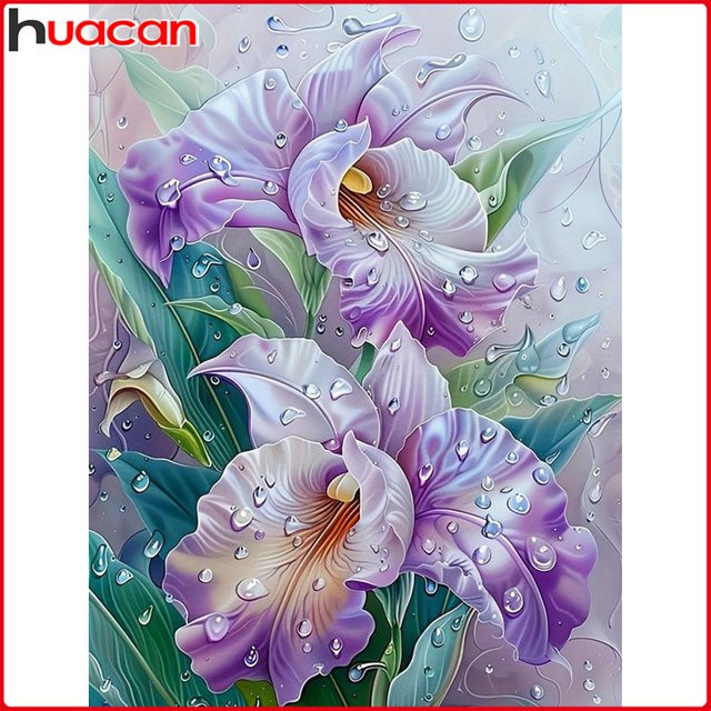 Huacan 5D DIY Diamantmalerei Iris Blume als Diamantmosaik mit runden Strasssteinen, Breite: 20 cm, Höhe: 30 cm - Bild 1