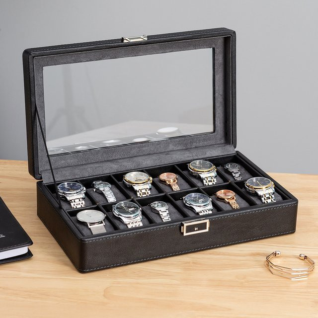DELESYS Uhren Lagerung Box, Leder, Schwarz, Lila, Unisex - Bild 1