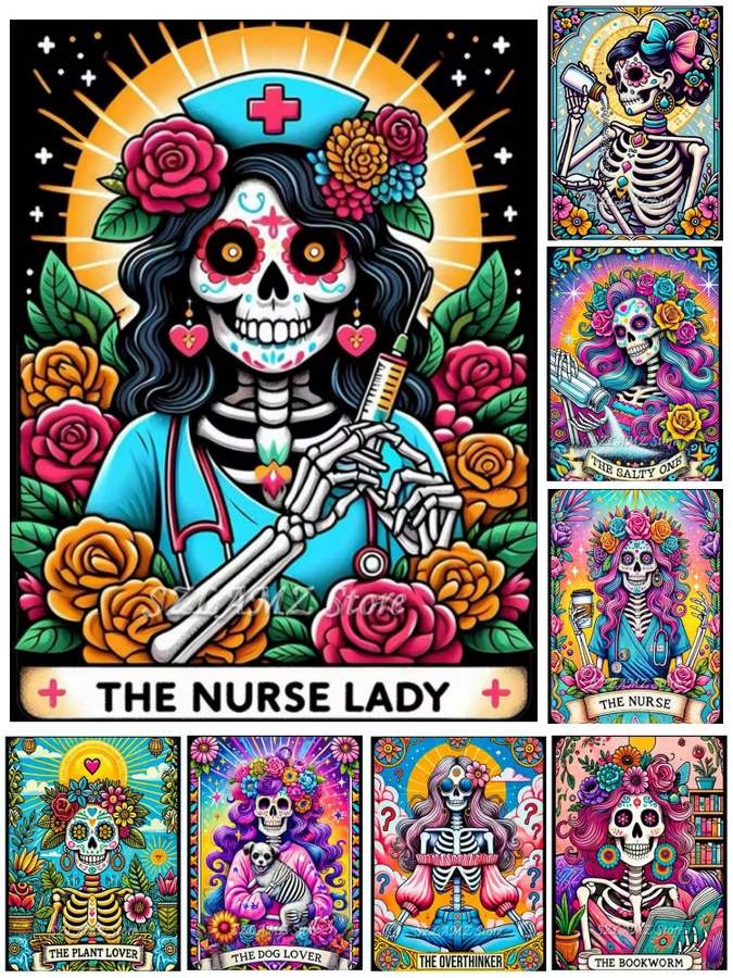 Potdemiel 5D Diamantmalerei Set Tarot Kunst Motiv mit Schädel für Erwachsene, Multicolour, B/H: 30 x 20 cm - Bild 3