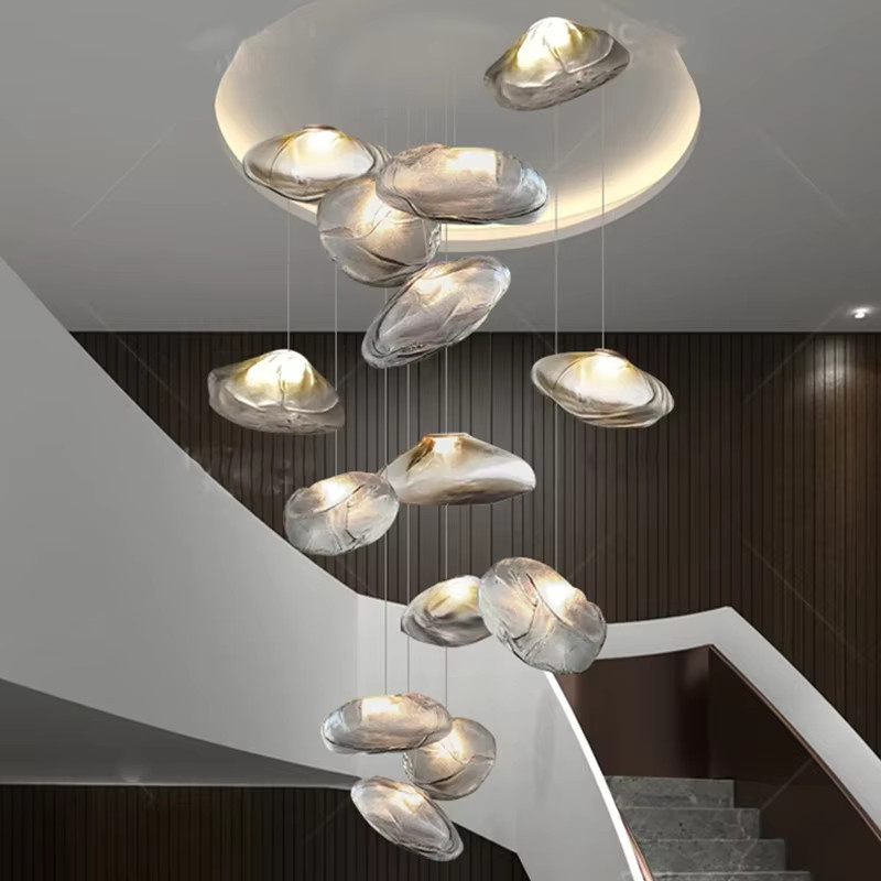 Moderne LED-Pendelleuchte von TAONUANSHU aus transparentem Glas in Silber für Wohnzimmer und Treppenhaus - Bild 4
