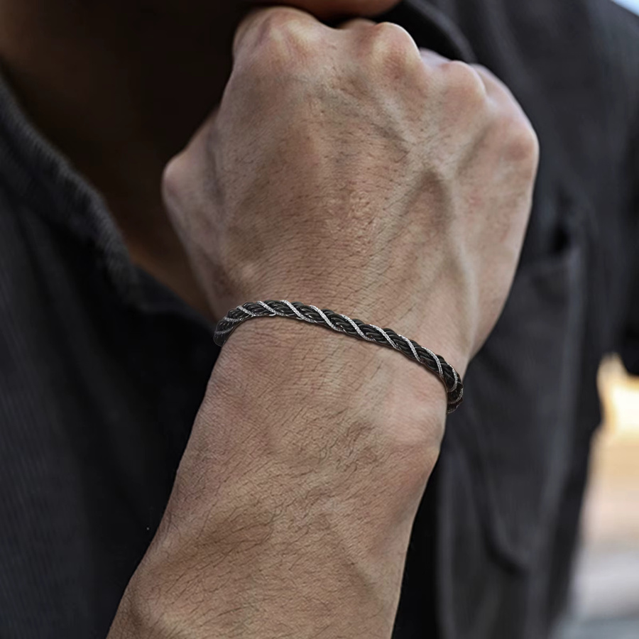 Vnox Armband, Edelstahl, Schwarz Silber Farbe, Twisted Rope, Unisex - Bild 2