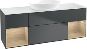 V&B Waschtischunterschrank Finion mit Wandbeleuchtung und offenen Regalfächern, Anthrazit lackiert, Breite: 160 cm, Tiefe: 50,1 cm, Höhe: 50,1 cm - Bild 1