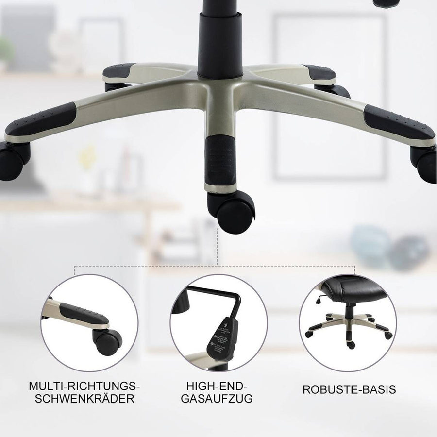 HOMCOM Chefsessel in Schwarz mit Wippfunktion und höhenverstellbarer Sitzfläche für Home Office und Sportliches Design - Bild 4