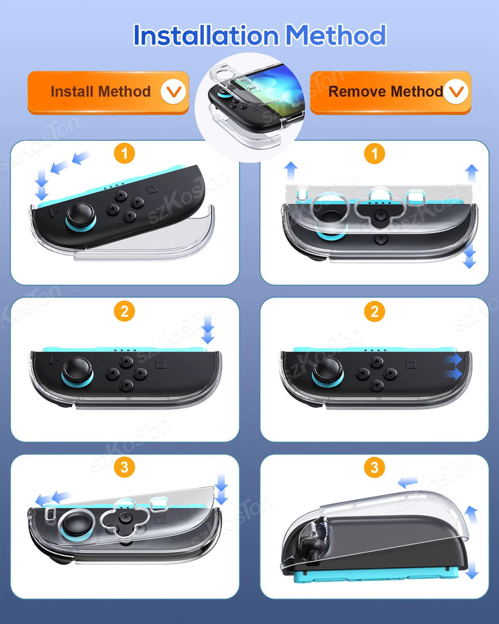SZKOSTON Schutzhülle für Nintendo Switch 2, transparentes Hart-PC-Gehäuse mit Displayschutz und 6 Daumengriffen - Bild 4
