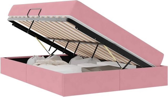 vidaXL Stauraumbett mit Matratze in Rosa aus Samt, B/T/H: 140 x 200 x 43,5 cm - Bild 1