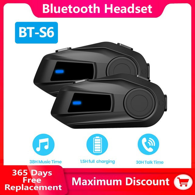 XINOWY BT-S6 Motorrad Bluetooth Helm Headset Intercom mit 1000m Reichweite und Musik-Sharing in Schwarz - Bild 1