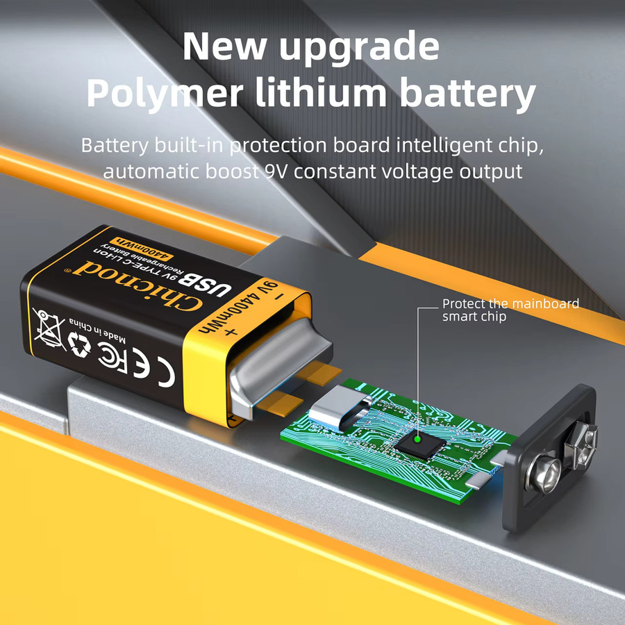 CHICNOD 9V Li-Ionen Akku mit USB Typ C, 4400mWh wiederaufladbare Batterie für Gitarrenpedale und Multimeter - Bild 3