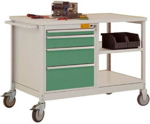 Manuflex LW1001.6011 Mobile Werkbank aus Stahl in Resedagrün (RAL 6011), B/T/H: 113,5 x 78,0 x 59,0 cm - Bild 1