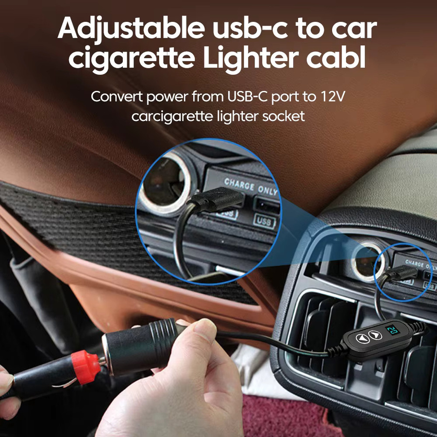 USB-C zu Auto-Zigarettenanzünder-Adapter mit einstellbarer Spannung 5V auf 12V in Schwarz - Bild 4