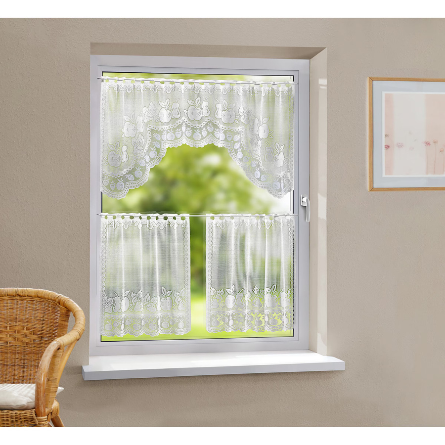 3-teilige M-Bogen Gardine Früchte von viva domo in Weiss und Multicolour mit Rod Pocket und transparentem Design - Bild 2